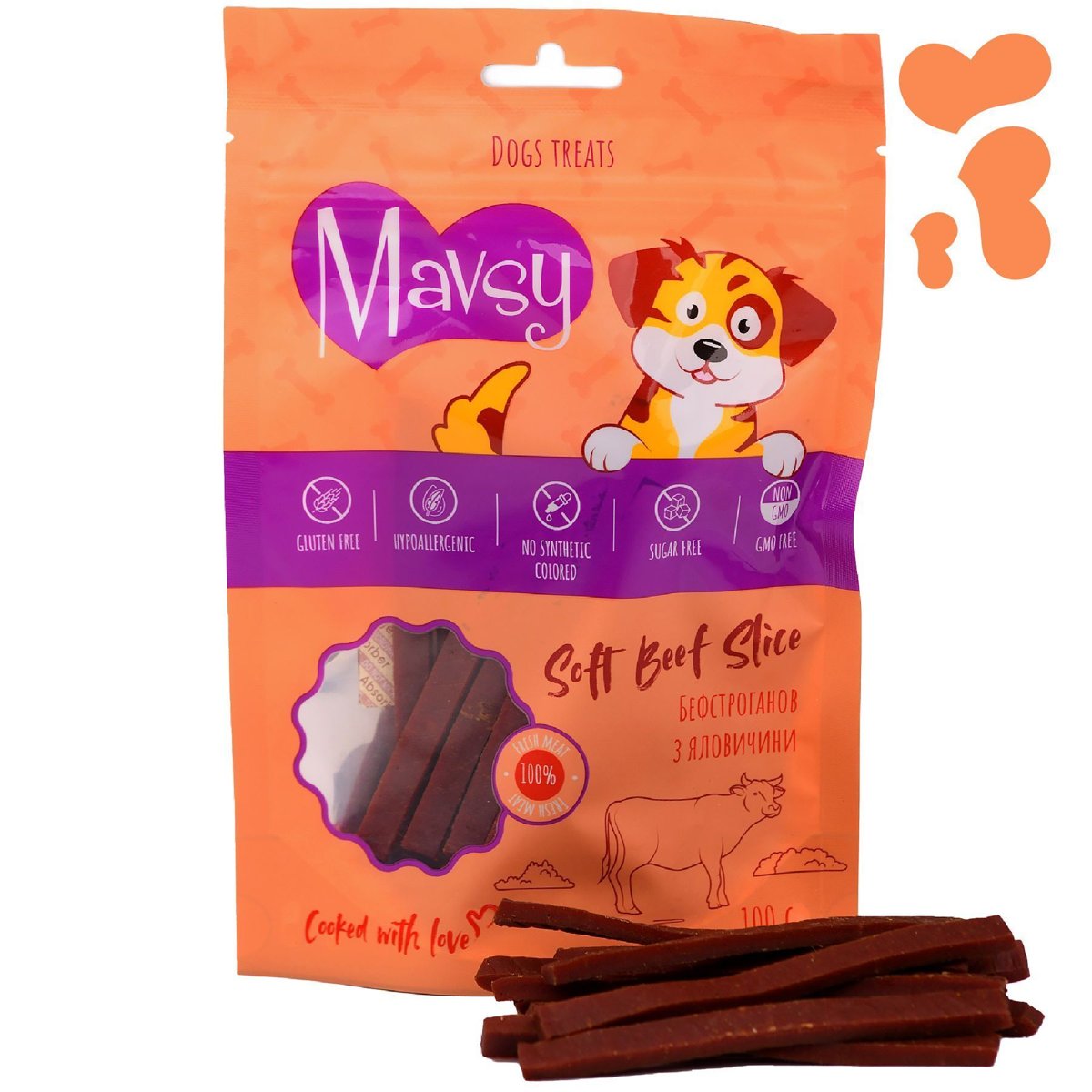 Ласощі для собак Mavsy Soft Beef Slice — бефстроганов з яловичини, 100 г — Фото 1