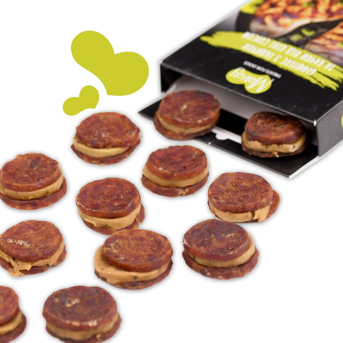 Ласощі для котів і собак Mavsy Turkey Duck Round Chip With Kiwi — біфштекс з індички та качки під ківі соусом, 100 г — Фото 3