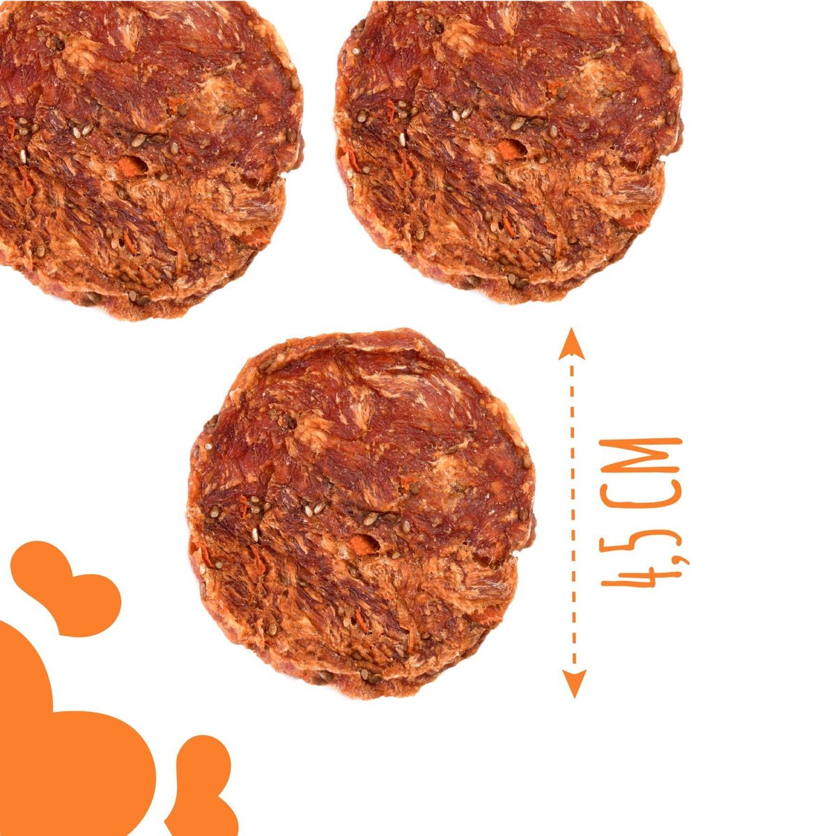 Ласощі для котів і собак Mavsy Duck Round Chip — чіпси з качки з насінням чіа та морквою, 50 г — Фото 4