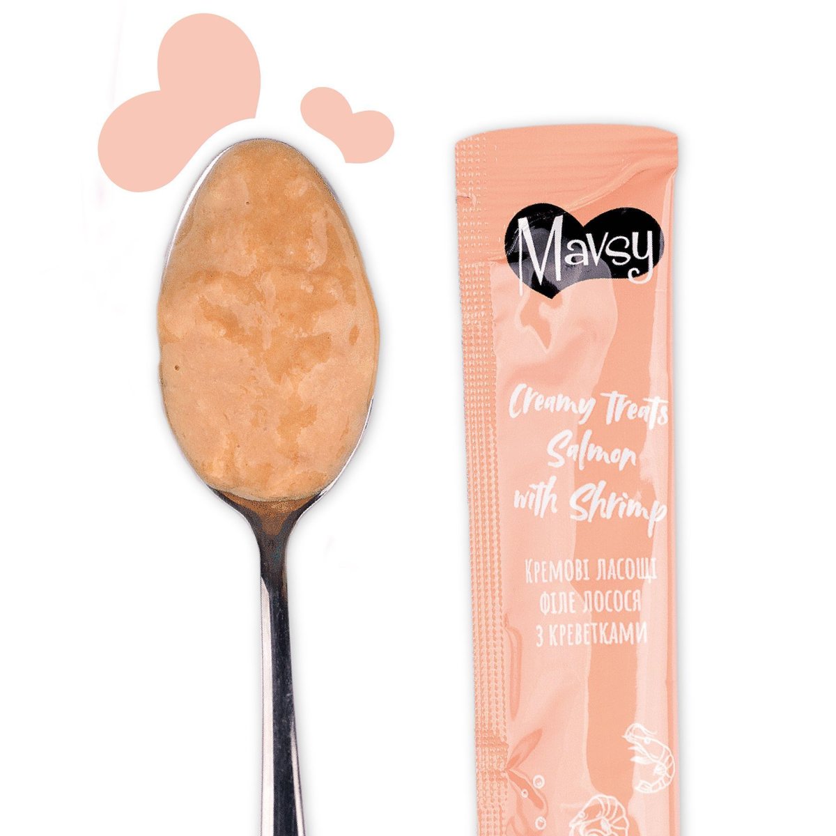 Кремові ласощі для котів з лососем та креветками Mavsy Creamy Treats Salmon With Shrimp, 5×15 г — Фото 3